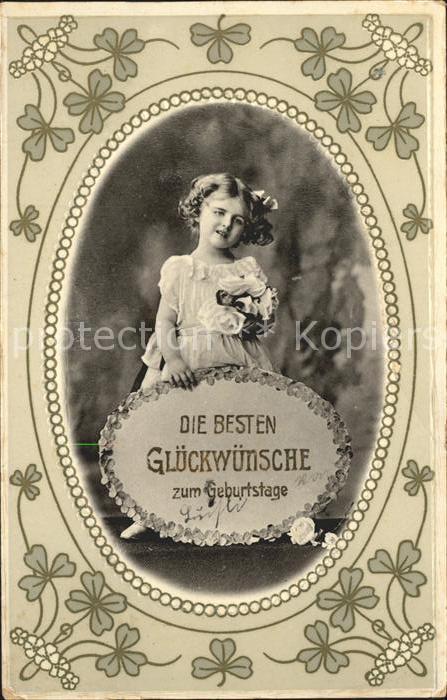 Kinder Child Enfants Maedchen Rosen Glueckeunsch Geburtstag Kleeblaetter