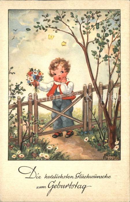 Petersen Hannes Nr. 3146 Kind Schmetterlinge Blumen Glü