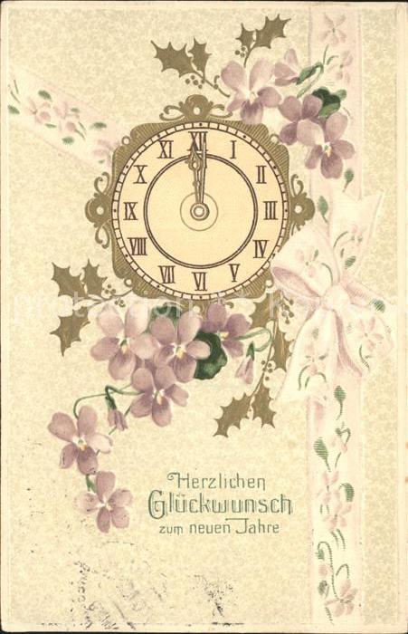 Uhren Neujahr Blumen Stechpalme Bahnpost