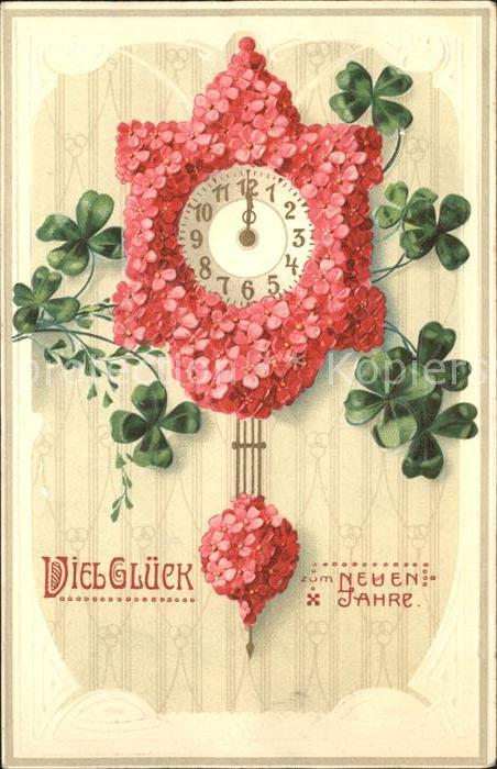 Uhren Wanduhr Blumen Kleeblätter Neujahr