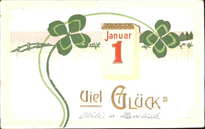 Datumskarte 1. Januar Neujahr Kleeblätter