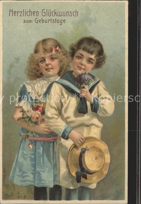 Kinder Child Enfants Matrosenanzug Glueckwunsch Geburtstag Blumen