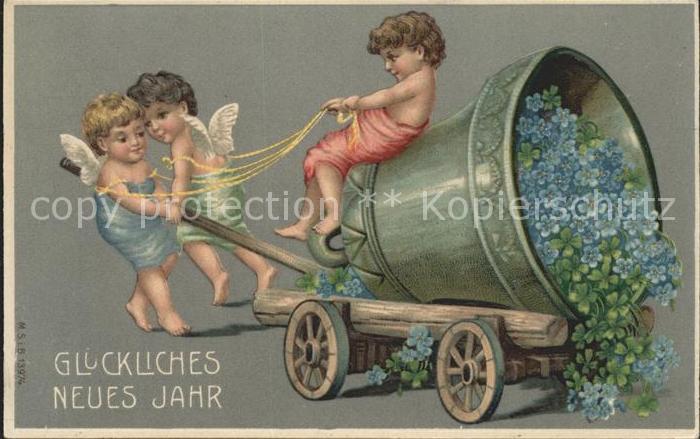 Kirchenglocke Churchbell Cloche Eglise Engel Holzwagen Glücjwunsch Neujahr Ver
