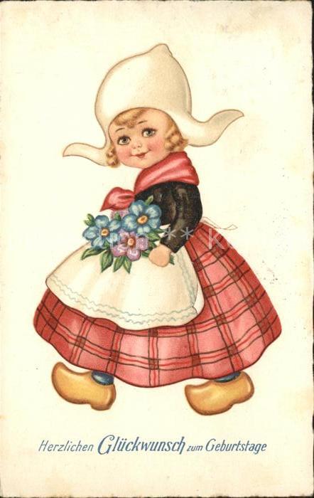 Kinder Hollandtracht Blumen Glueckwunsch Geburtstag