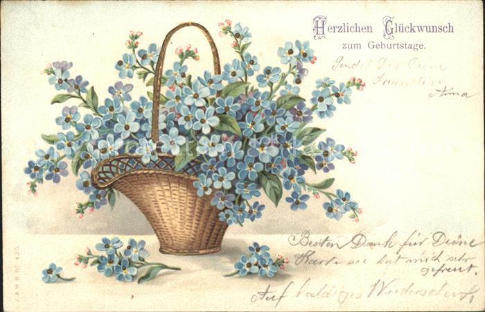 Geburtstag Glückwunsch Vergissmeinnicht Litho