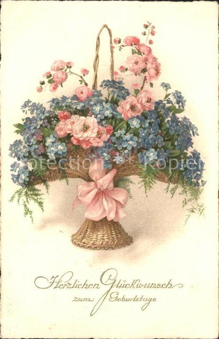Geburtstag Rosen Vergissmeinnicht Korb