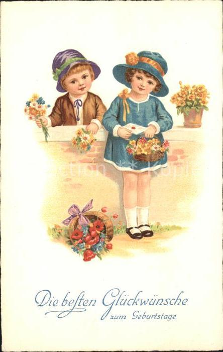 Kinder Child Enfants Hutmode Blumen Brief Glückwunsch Geburt