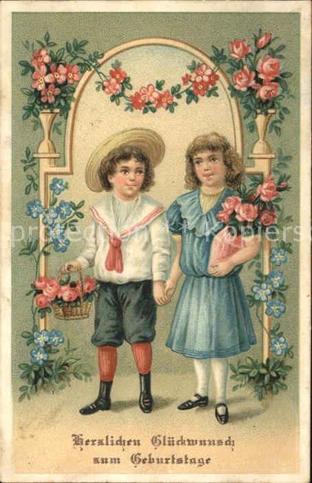 Kinder Child Enfants Rosen Vergissmeinnicht Glückwunsch Gebu