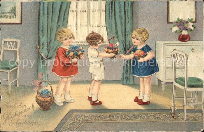 Kinder Child Enfants Blumen Glueckwunsch Geburtstag