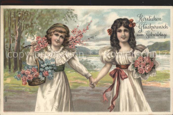 Kinder Child Enfants Mädchen Rosen Vergissmeinnicht Glückwun