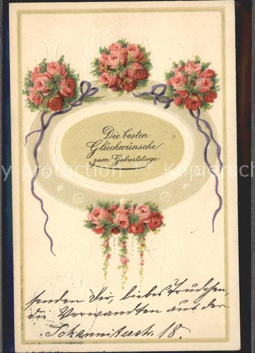 Rosen Glückwunsch Geburtstag Litho