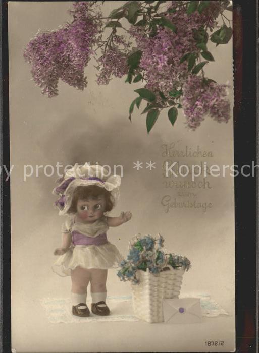 Puppe Doll Poupee Kinderspielzeug Blumen Brief Glueckwunsch Geburtstag