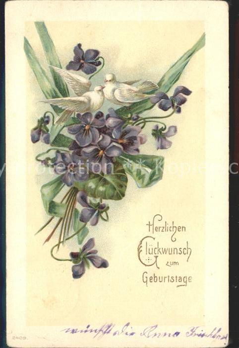 Tauben Veilchen Geburtstag Litho