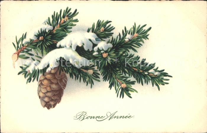 Tannenzapfen Neujahr Litho