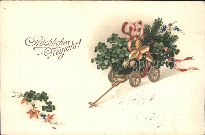 Neujahr Kleeblätter Holzwagen