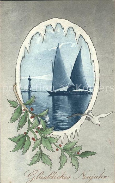 Verlag GJG Nr. 404 Segelboot Leuchtturm Moewe Stechpalme Neujahr