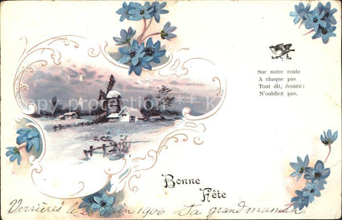 Windmuehle Blumen Gedicht Litho