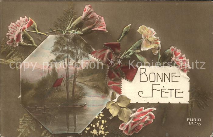 Verlag FURIA Nr. 825/3 Nelken Rose Bonne fete