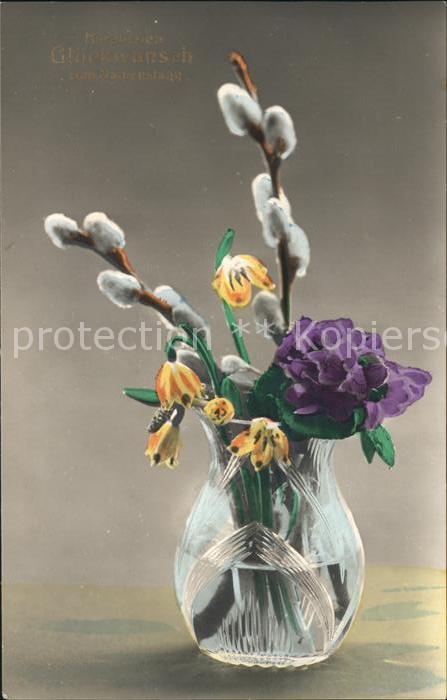 Namenstag Namenskarte Weidenkätzchen Märzenbecher Veilchen