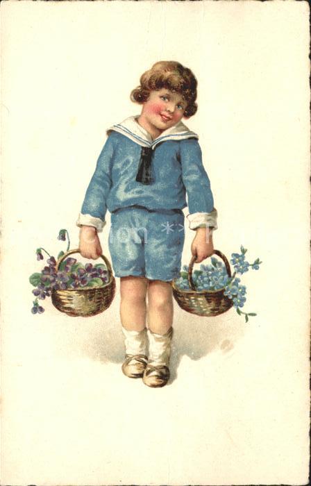 Kinder Child Enfants Matrosenanzug Veilchen Vergissmeinnicht Litho