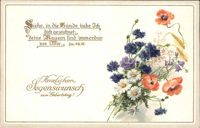 Geburtstag Mohnblumen Korblumen Margeriten Litho