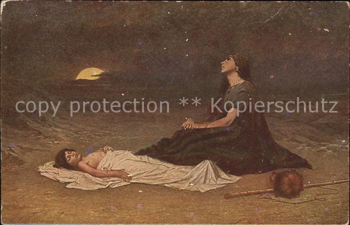 Kuenstlerkarte Prof. E. K. Liska Hagar und Ismael in der Wueste Nr. 1001