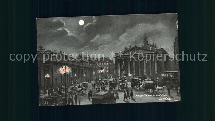 London Royal Exchange and Bank at moonlight