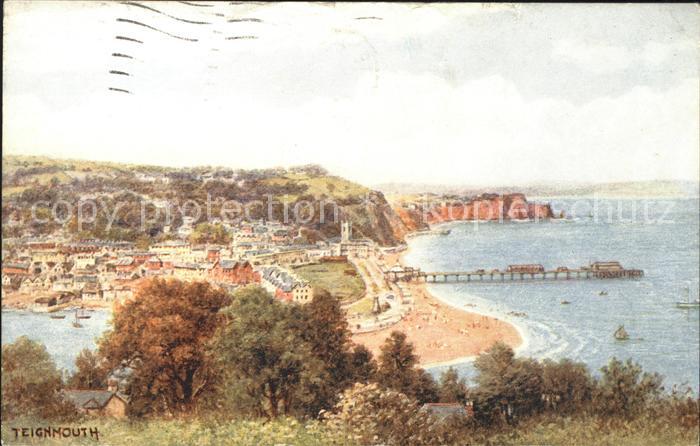 Teignmouth Teignbridge Panorama Beach Kuenstlerkarte