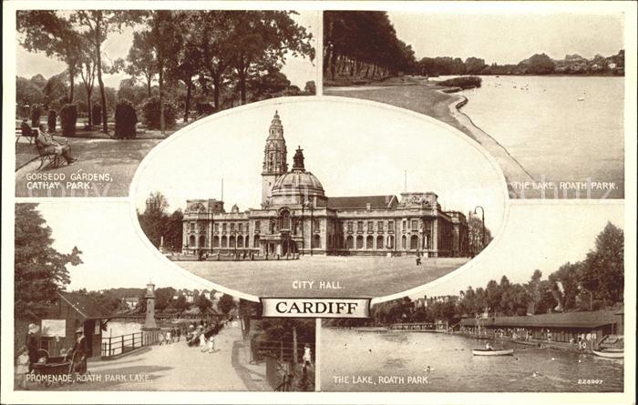 Cardiff Wales Grosedd Gardens Cathay Park Lake Roath Park Promenade City Hall