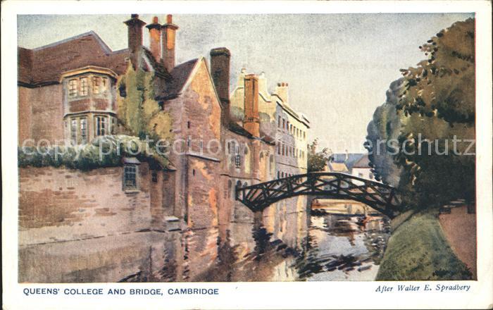 Cambridge Cambridgeshire Queens College and Bridge after Walter E. Spradbery Kue