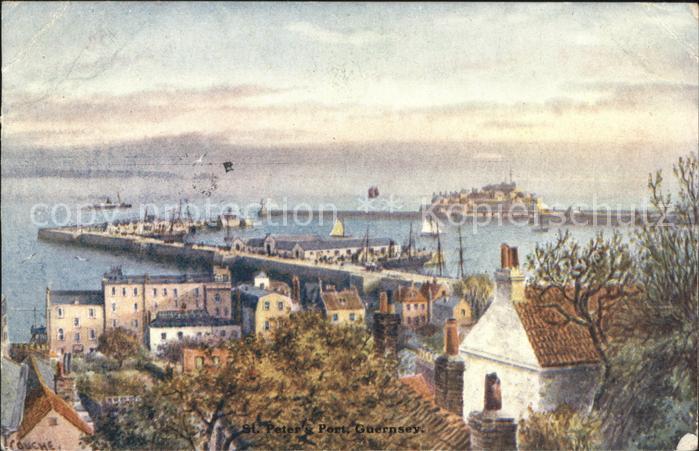 Guernsey Channel Islands General view Harbour Kuenstlerkarte