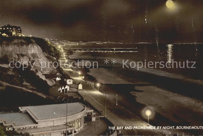 Bournemouth Bay and Promenade by night Moonlight