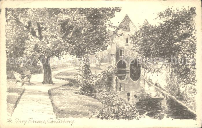 Canterbury Kent The Greys Friars Pencil Scetch Kuenstlerkarte