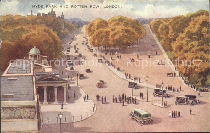 London Hyde Park and Rotten Row Water Colour by EWH Kuenstlerkarte