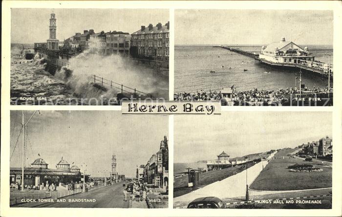 Herne Bay Rough Sea Pier Clock Tower Bandstand King's Hall Promenade