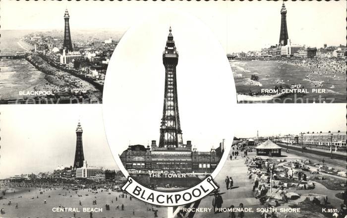 Blackpool Aerial view Tower Central Beach Rockery Promenade South Shore Valentin