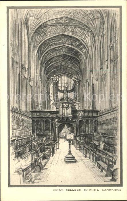 Cambridge Cambridgeshire King's College Chapel Drawing Kuenstlerkarte