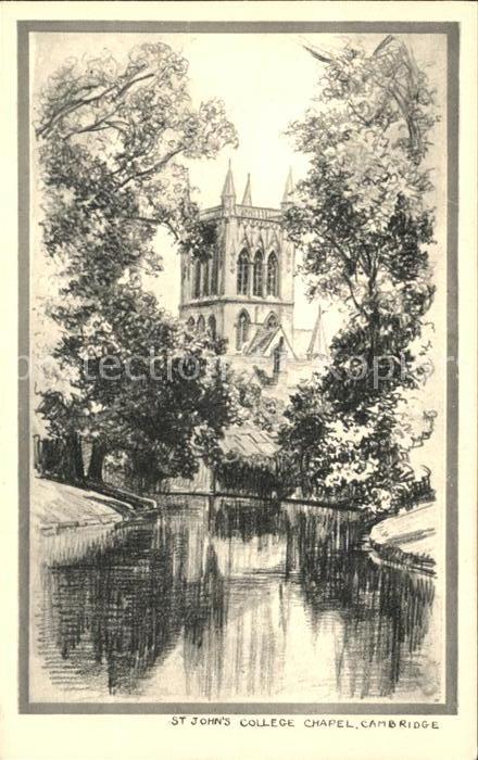 Cambridge Cambridgeshire St John's College Chapel Drawing Kuenstlerkarte