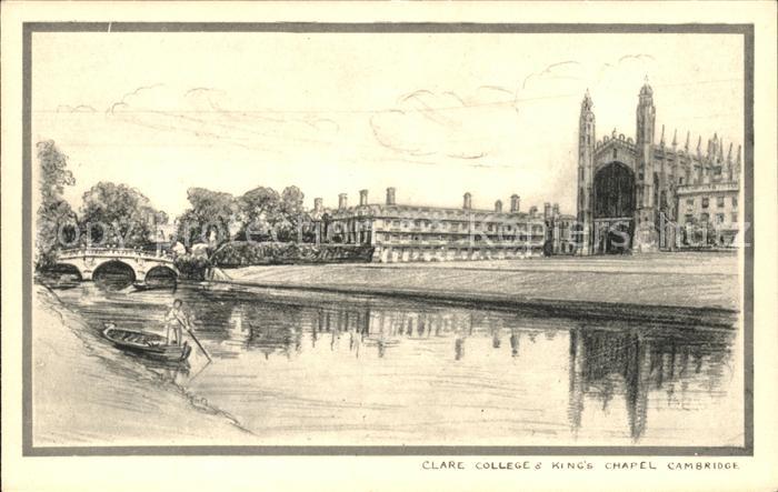 Cambridge Cambridgeshire Clare College and King's Chapel Drawing Kuenstlerkarte