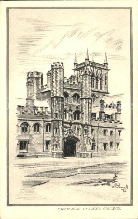 Cambridge Cambridgeshire St John's College Drawing Kuenstlerkarte