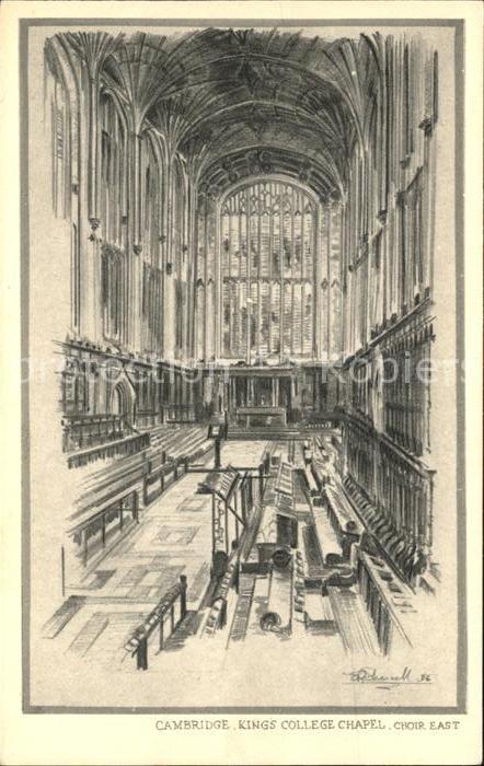 Cambridge Cambridgeshire King's College Chapel Choir Drawing Kuenstlerkarte