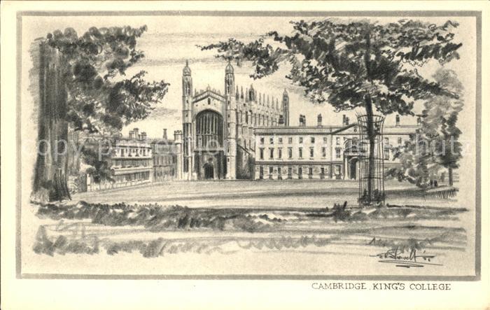 Cambridge Cambridgeshire King's College Drawing Kuenstlerkarte