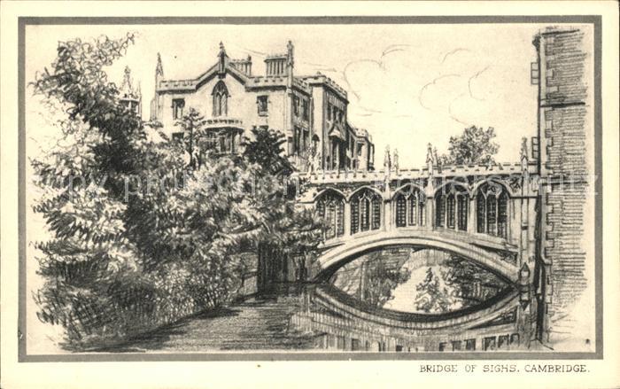 Cambridge Cambridgeshire Bridge of Sighs Drawing Kuenstlerkarte