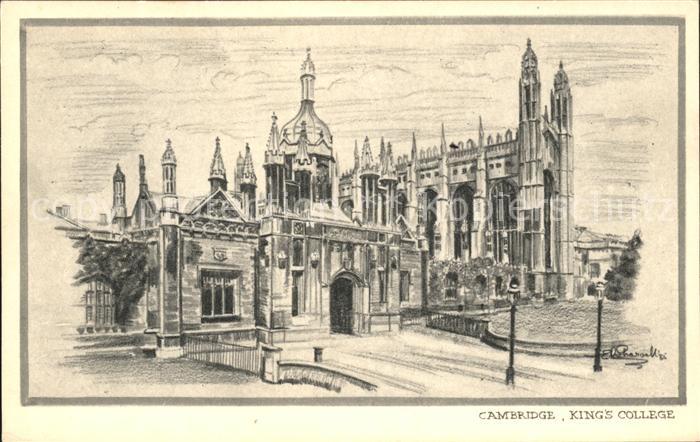 Cambridge Cambridgeshire King's College Drawing Kuenstlerkarte