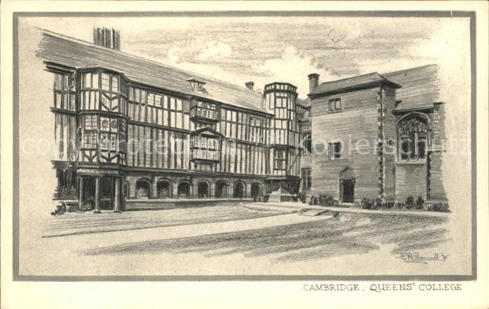 Cambridge Cambridgeshire Queens College Drawing Kuenstlerkarte