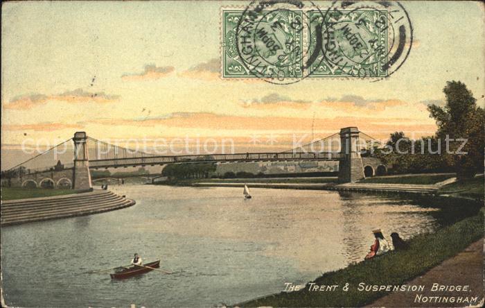 Nottingham UK Trent and Suspension Bridge Stempel auf AK