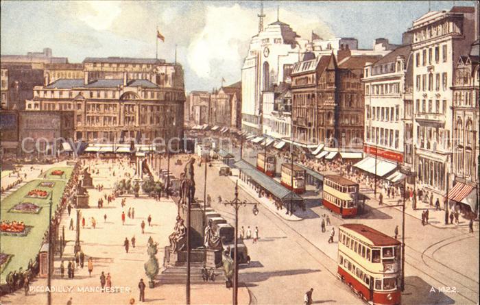 Manchester Piccadilly Monument Tram Valentine's Post Card