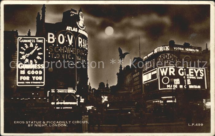 London Eros Statue and Piccadilly Circus by night