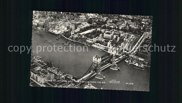 London Tower of London Tower Bridge Thames aerial view Valentine's Post Card