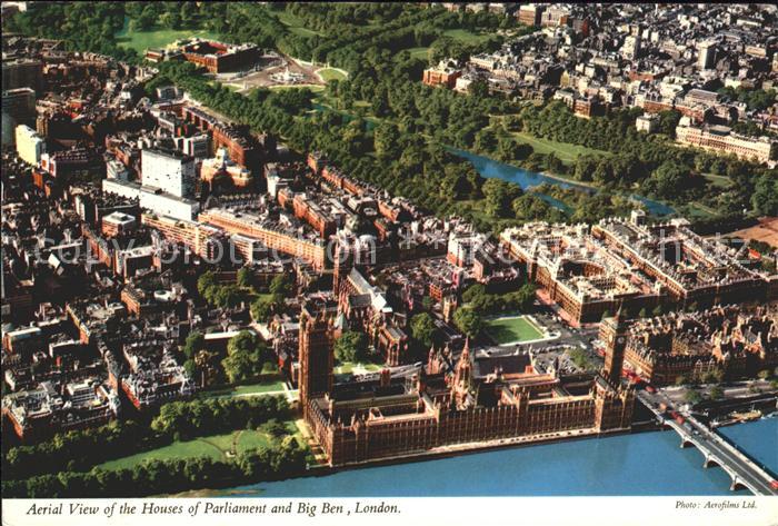 London Houses of Parliament and Big Ben Thames aerial view